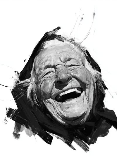 Laughing Elder Portrait Print. poster