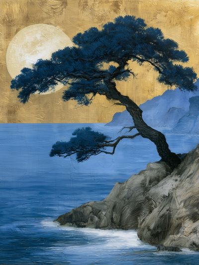 Moonlit Coastal Pine Fine-Art Print. poster