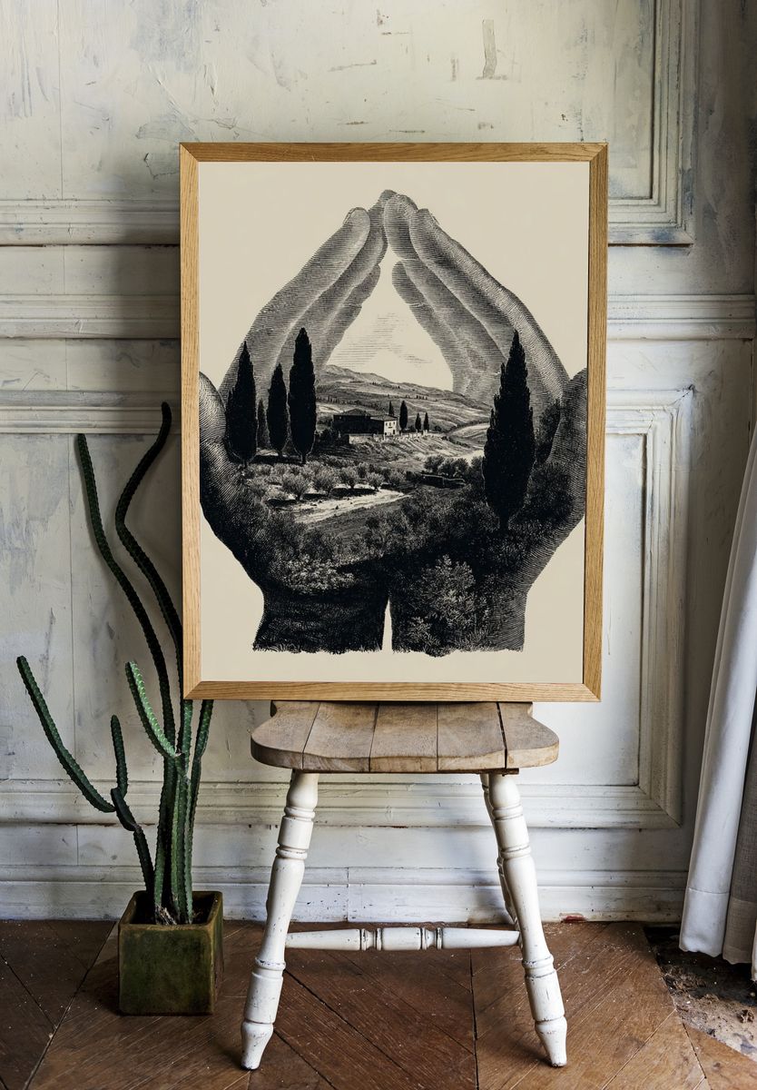 Hands Holding Landscape — Fine Art Print room preview