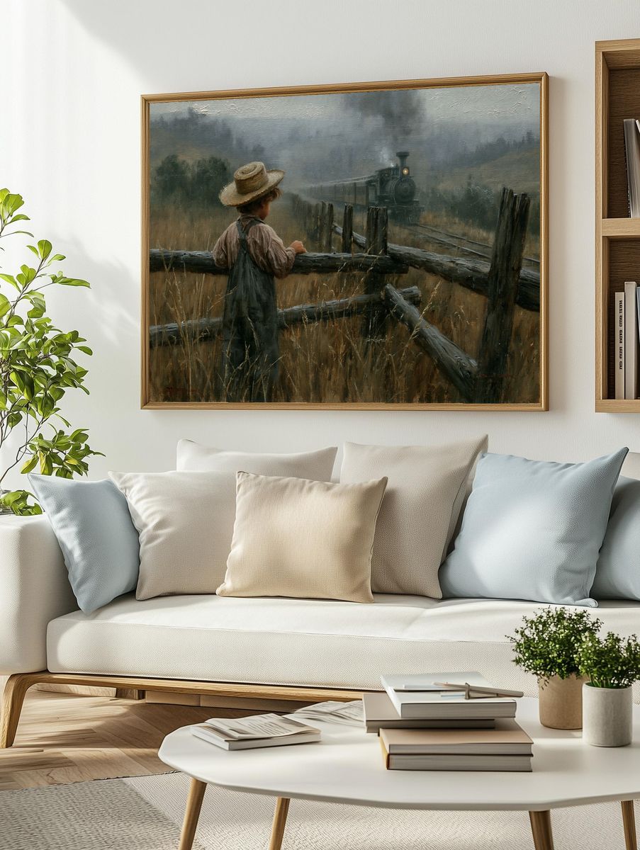 Boy Watching Steam Train Poster. — room view 2