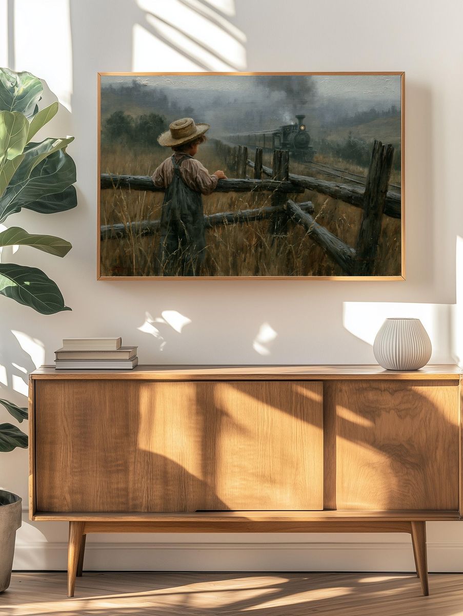 Boy Watching Steam Train Poster. — room view 3