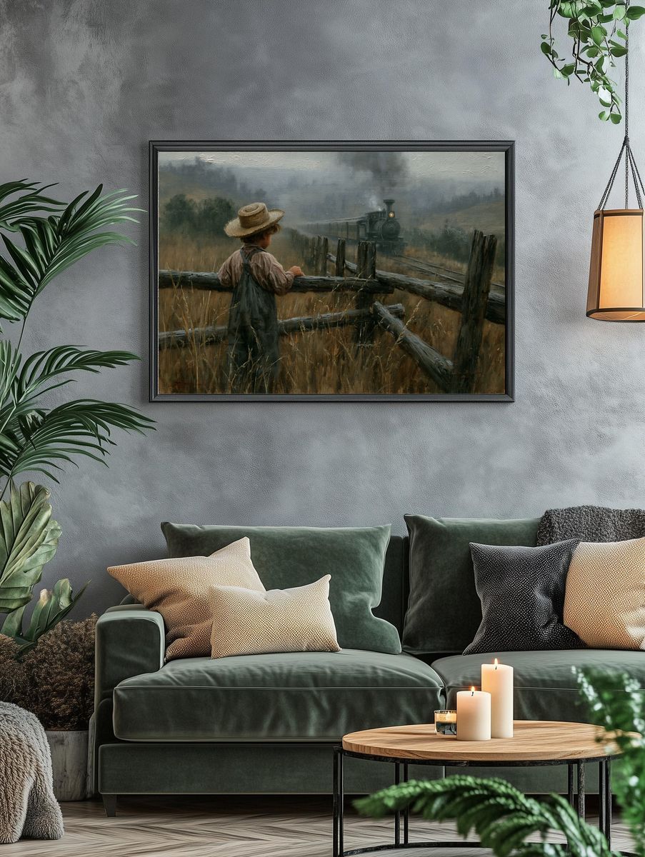 Boy Watching Steam Train Poster. — room view 4