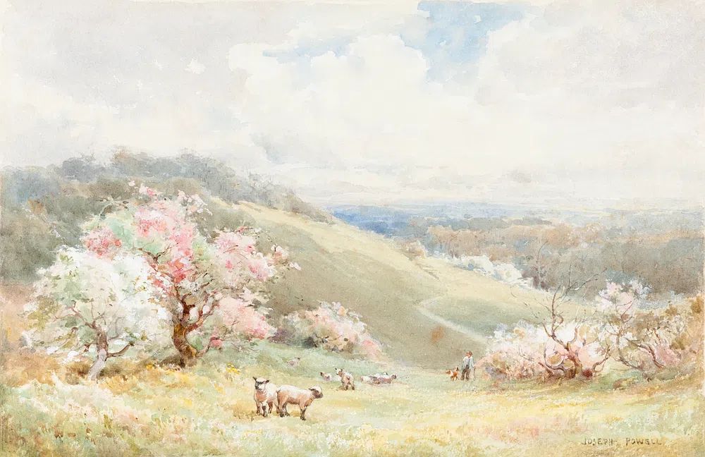 Pastoral Landscape with Sheep — Fine Art Print. poster detail