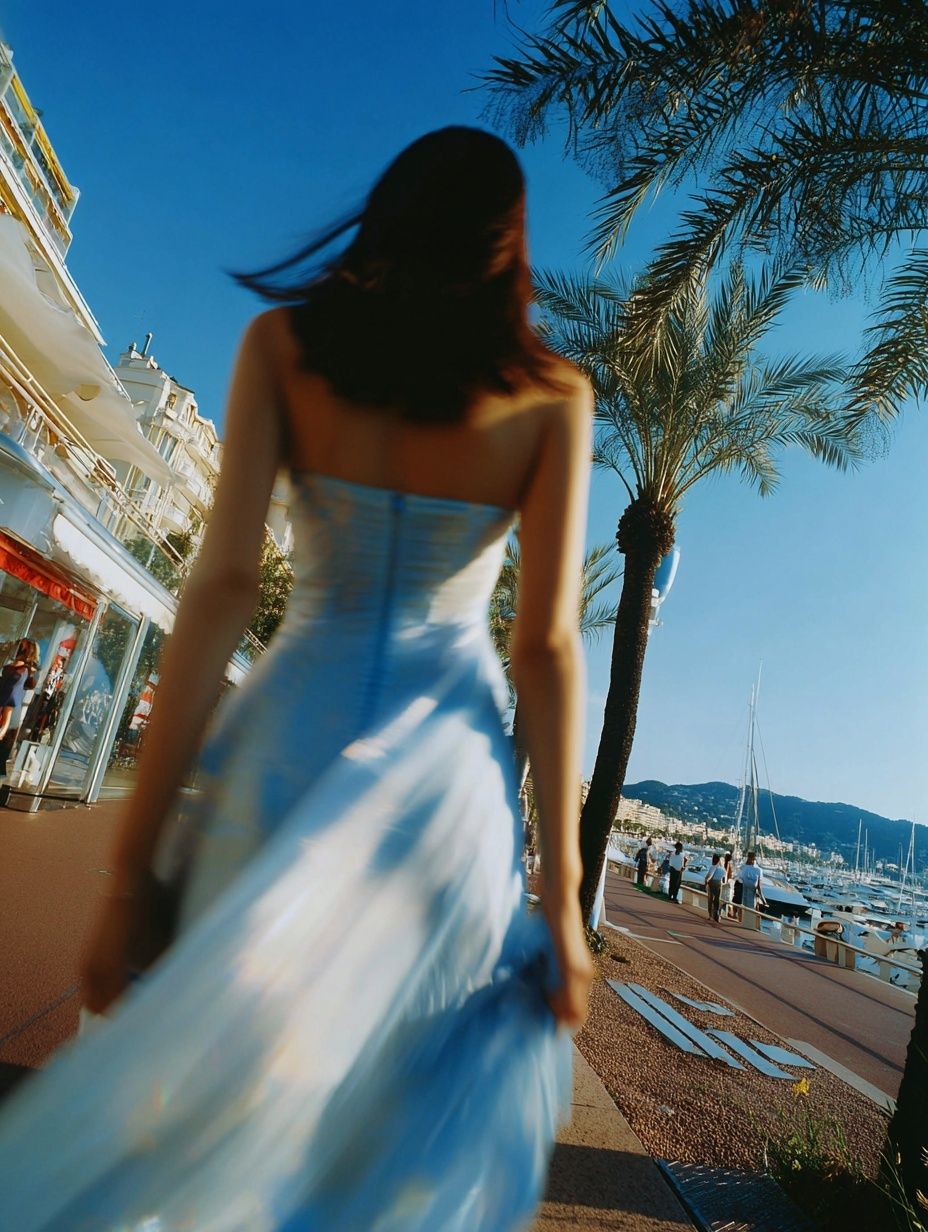 Elegant Woman in Blue Dress — Fashion Photography Poster. poster detail