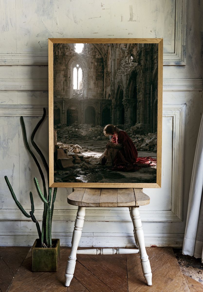 Ruined Cathedral Portrait Print. — room view 1