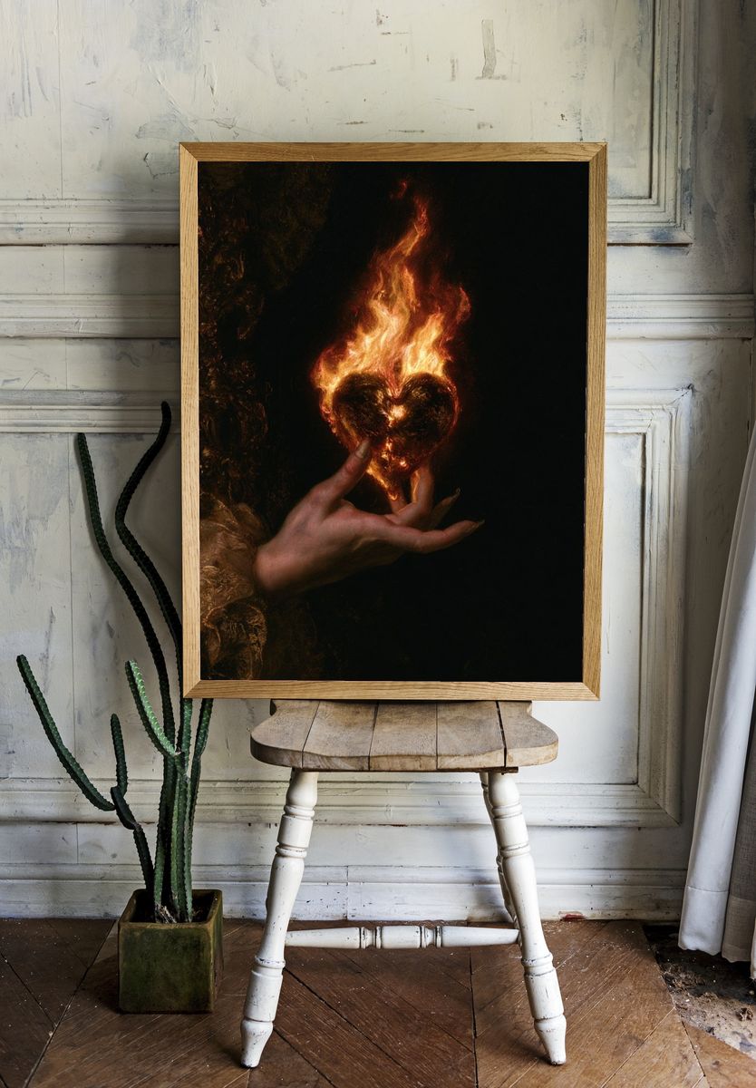 Burning Heart Surrealism Print. — room view 1
