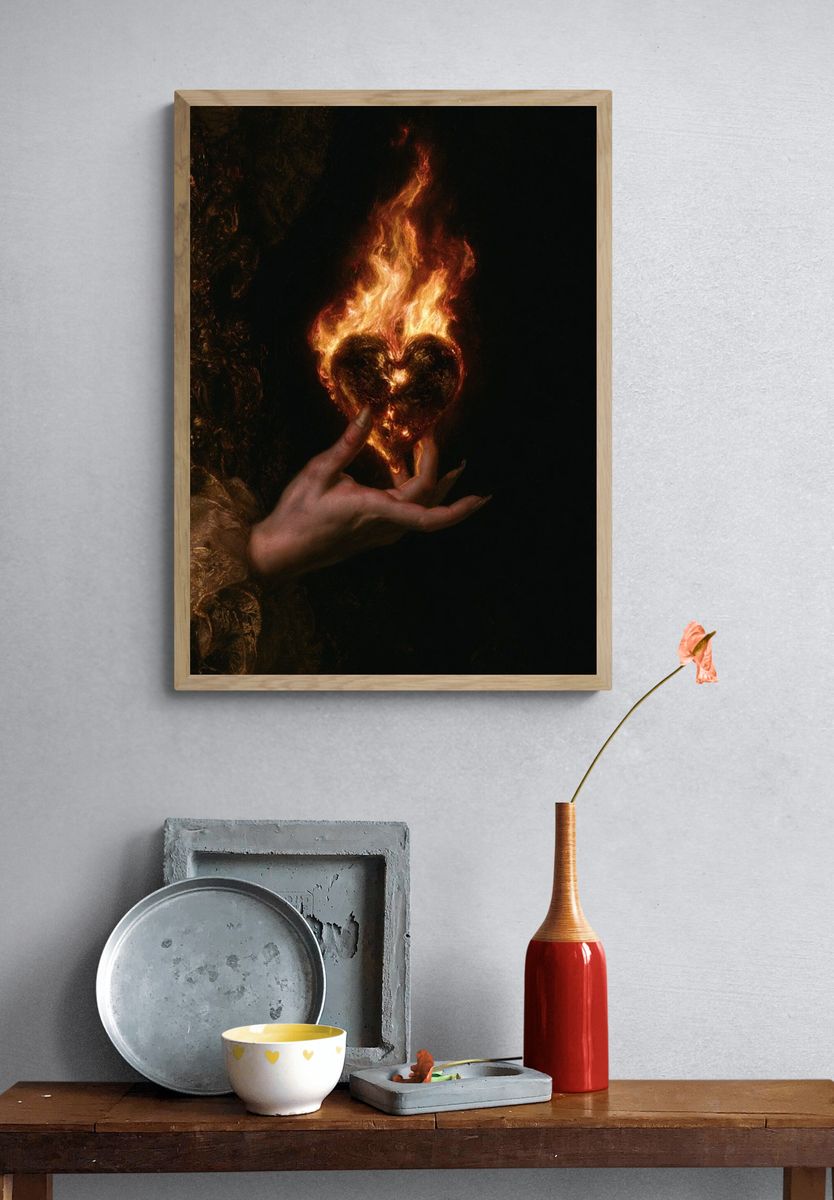Burning Heart Surrealism Print. — room view 3