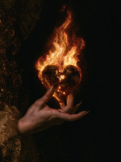 Burning Heart Surrealism Print. poster