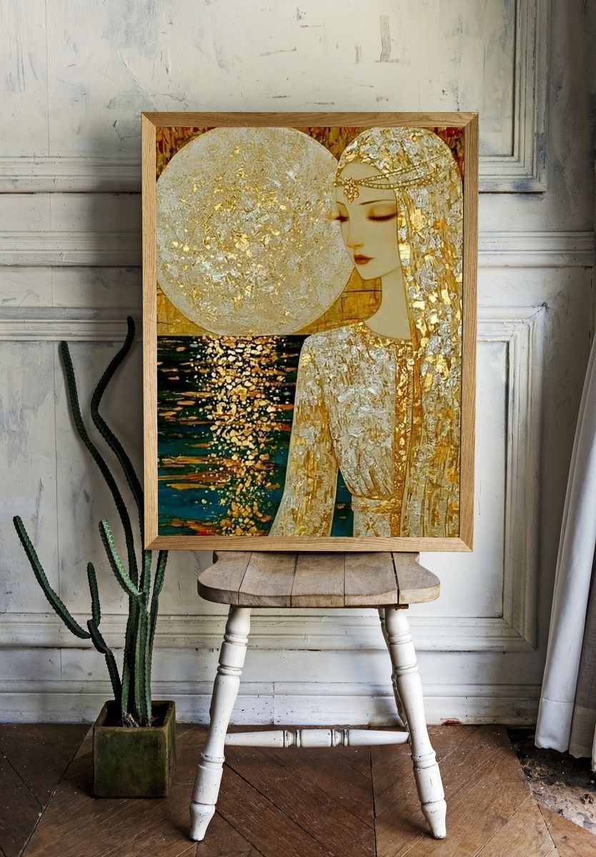 Golden Moon Woman Illustration Poster. — room view 1