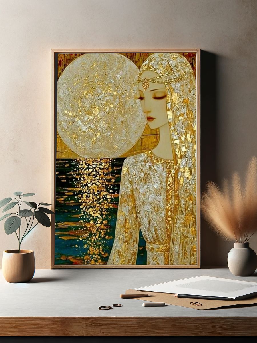 Golden Moon Woman Illustration Poster. — room view 2