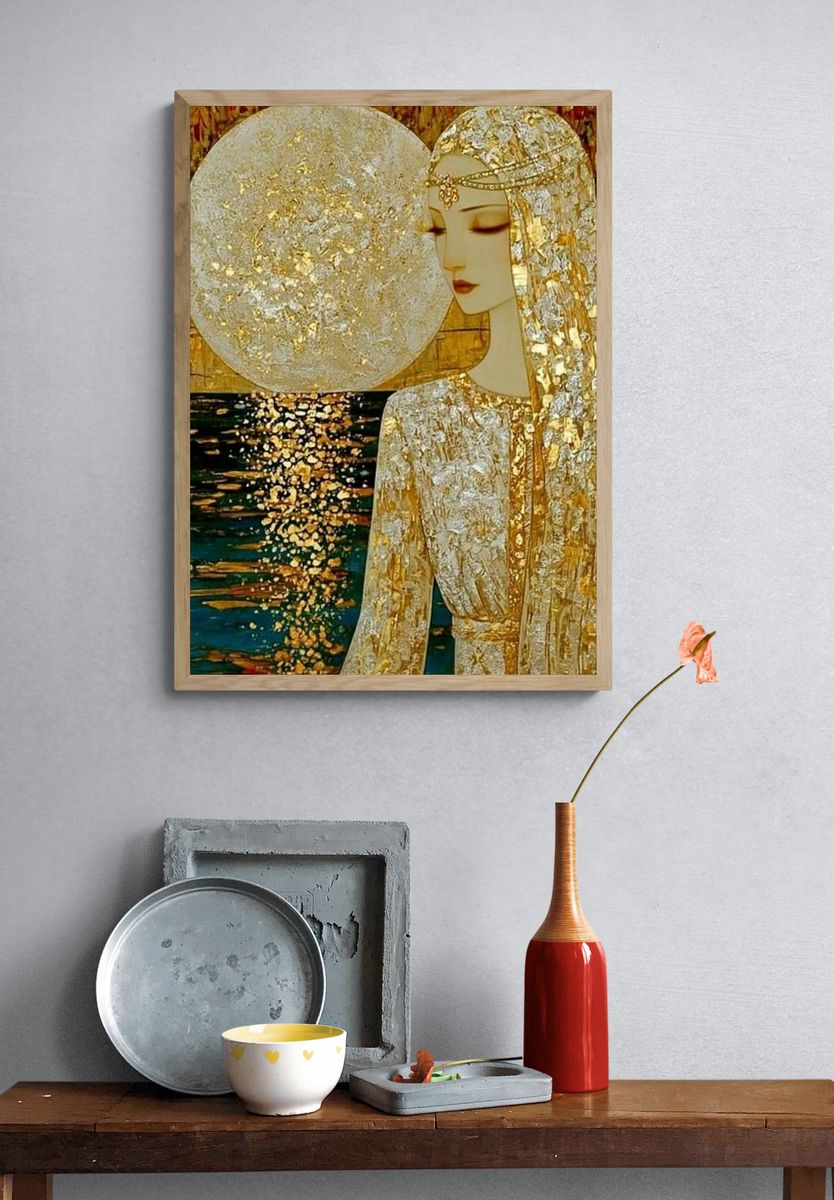 Golden Moon Woman Illustration Poster. — room view 3