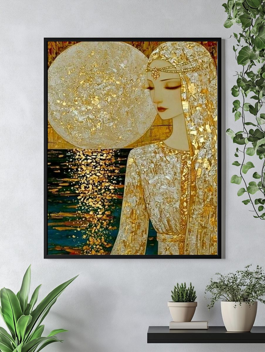 Golden Moon Woman Illustration Poster. — room view 4