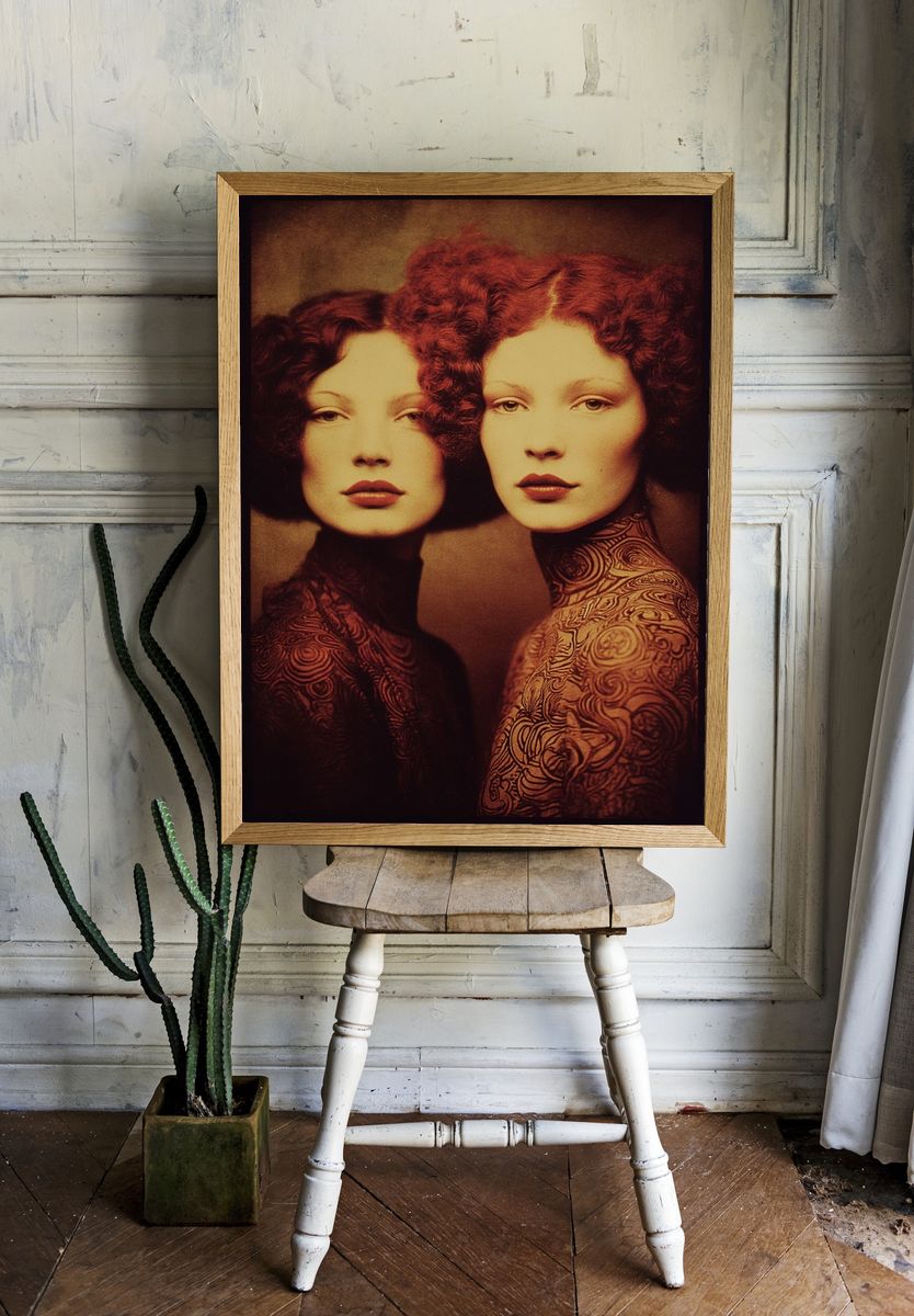 Surreal Red Portrait Print. — room view 1