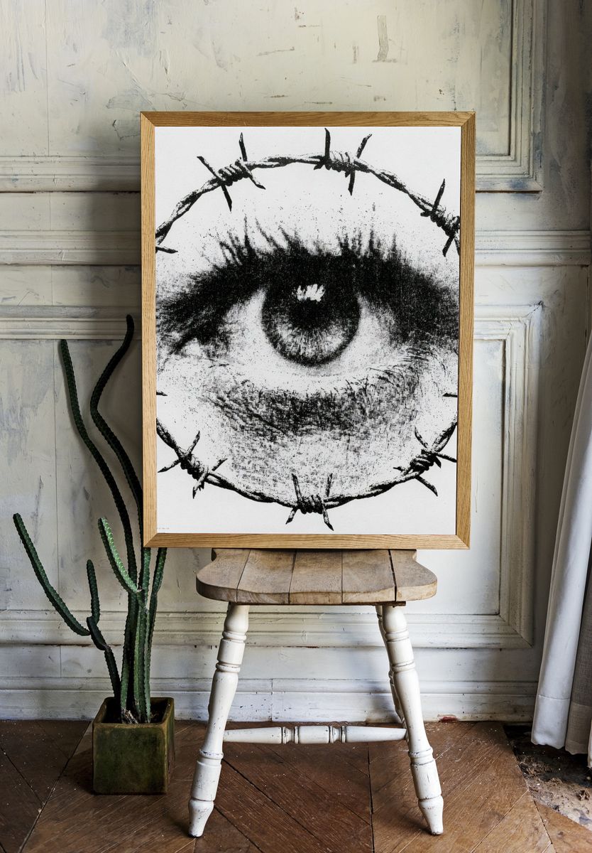 Barbed Wire Eye Typography Print. — room view 1