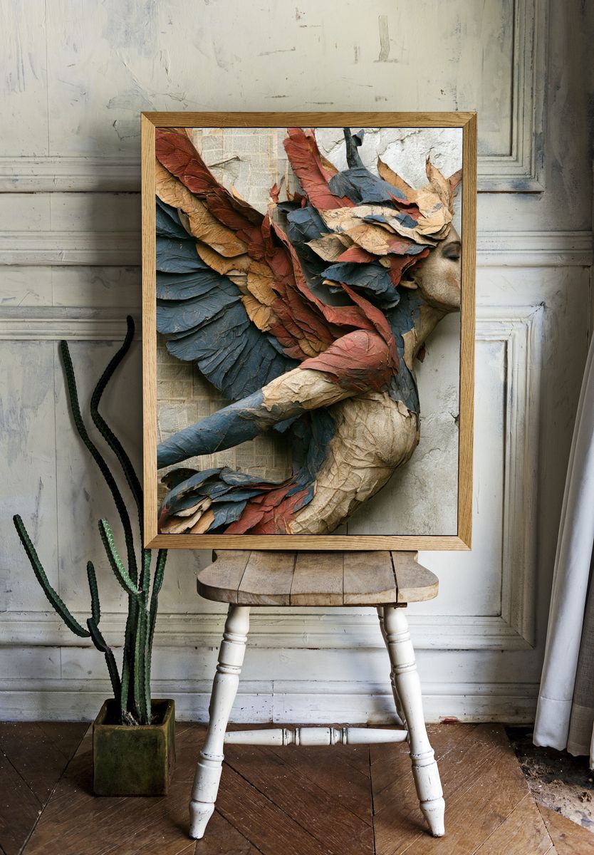 Textured Winged Woman Illustration Poster. room preview