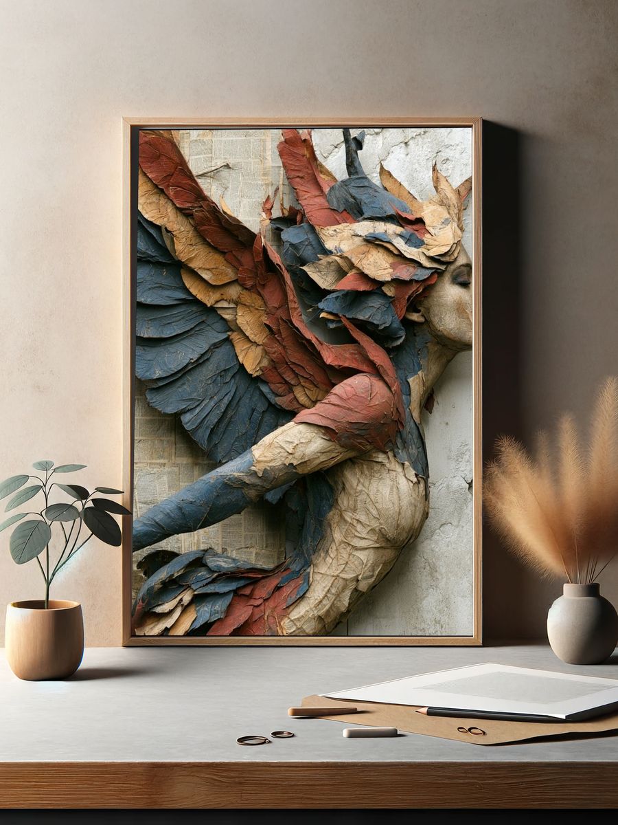 Textured Winged Woman Illustration Poster. — room view 2