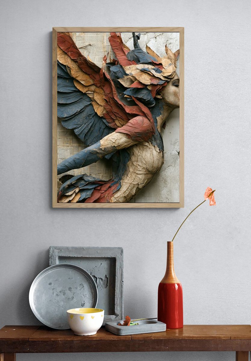 Textured Winged Woman Illustration Poster. — room view 3