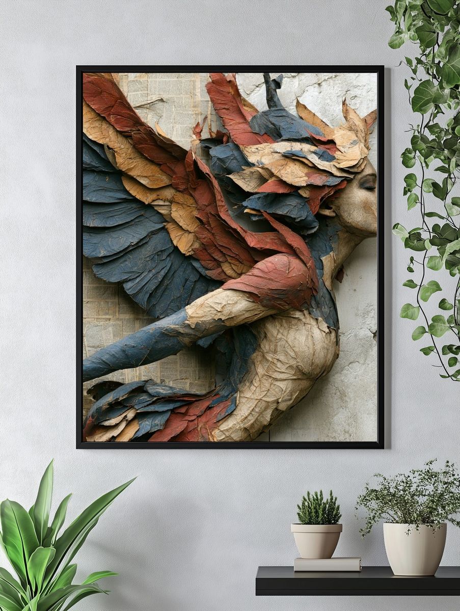 Textured Winged Woman Illustration Poster. — room view 4