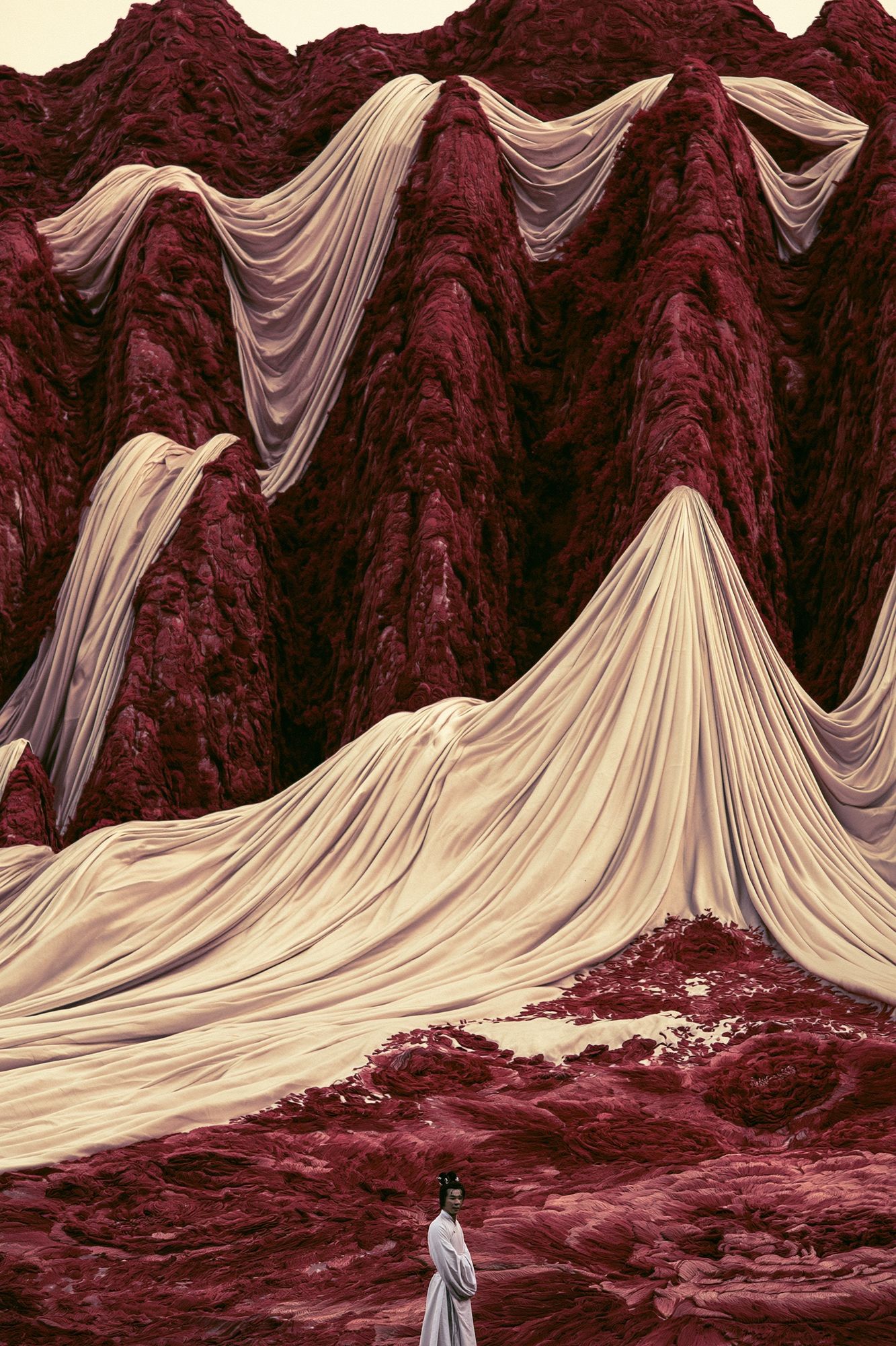 Surreal Crimson Mountains Print. poster — fine-art art