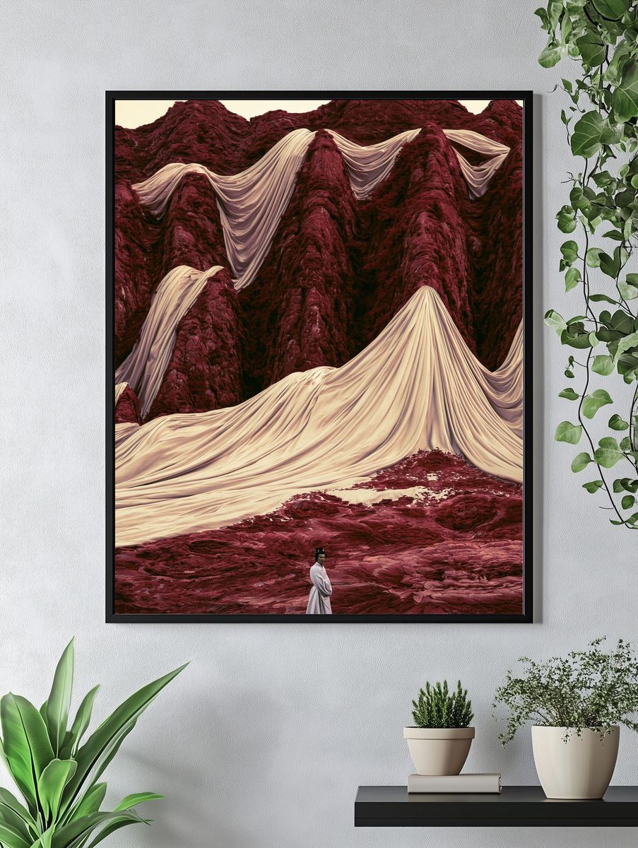 Surreal Crimson Mountains Print. — room view 4