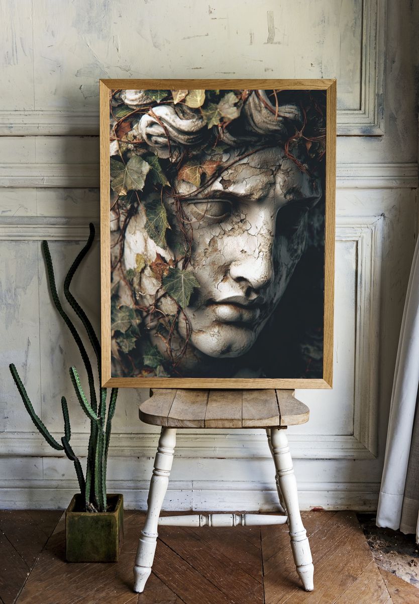 Ivy Stone Face Surrealism Print. room preview