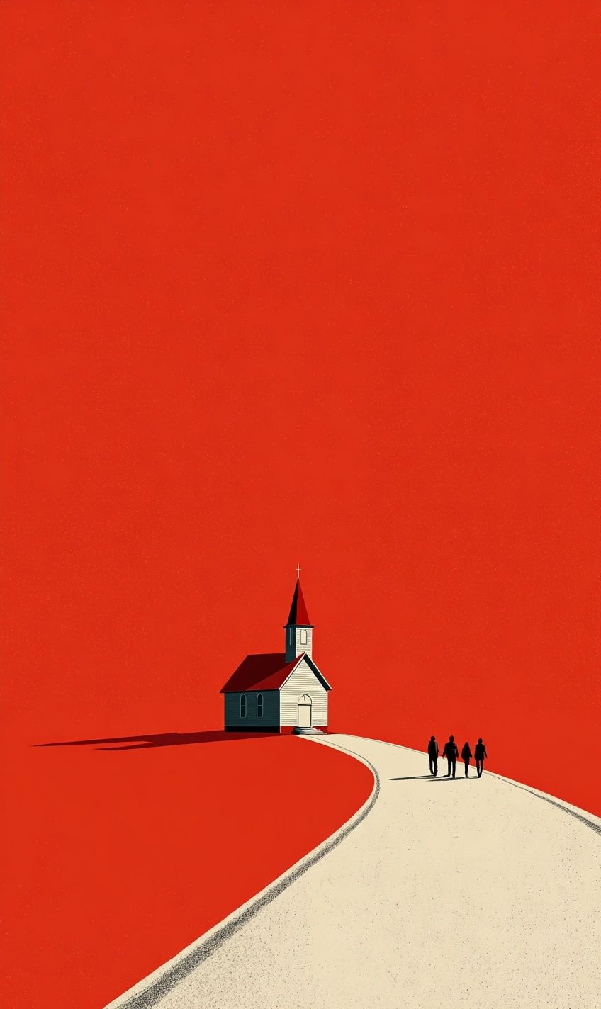 Red Chapel Landscape Poster. poster detail