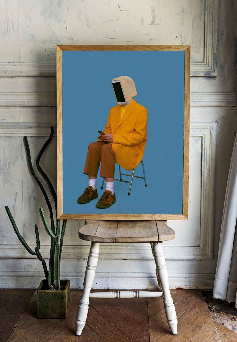 Surreal Phone Head Portrait Print. — room view 1