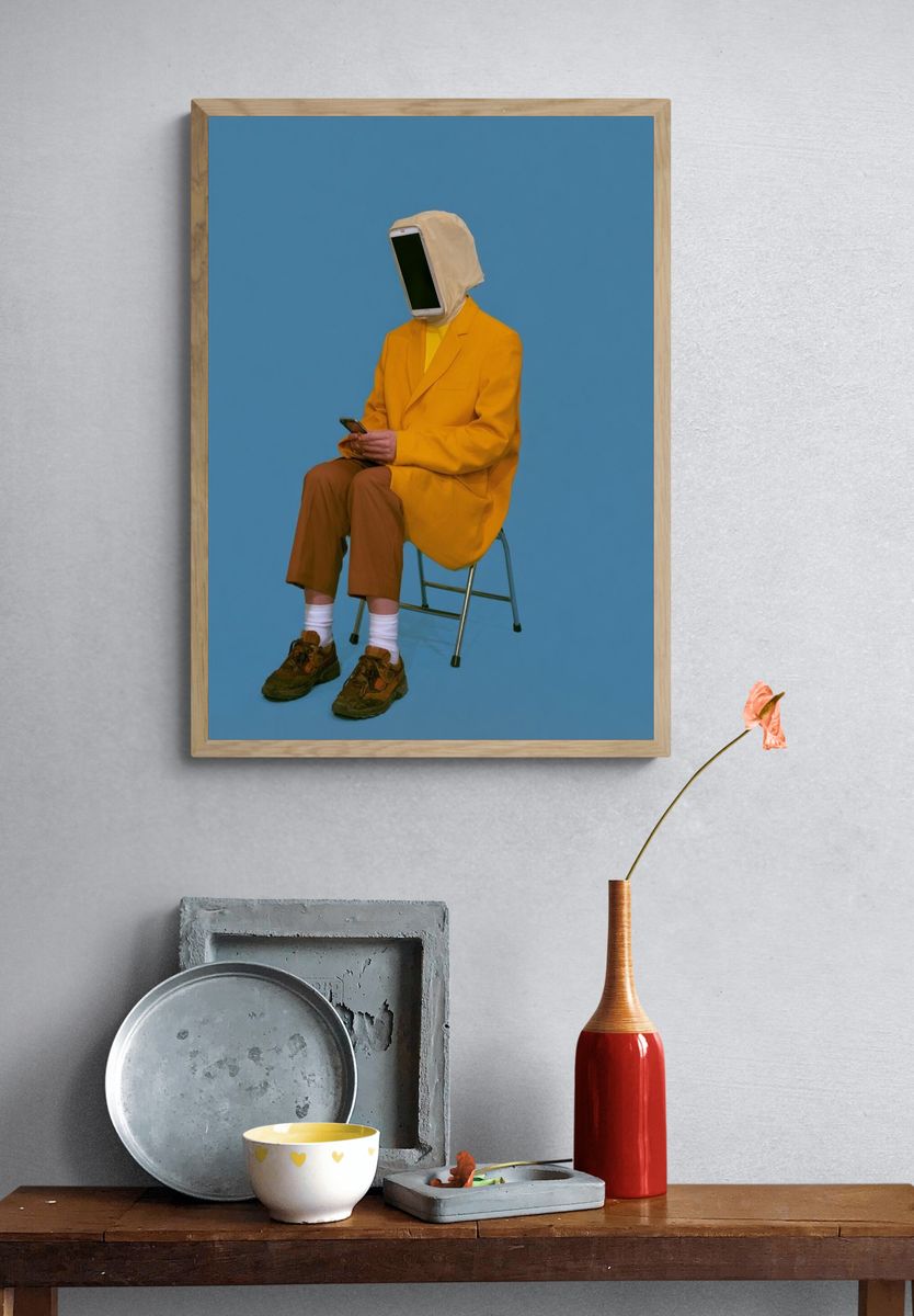 Surreal Phone Head Portrait Print. — room view 3