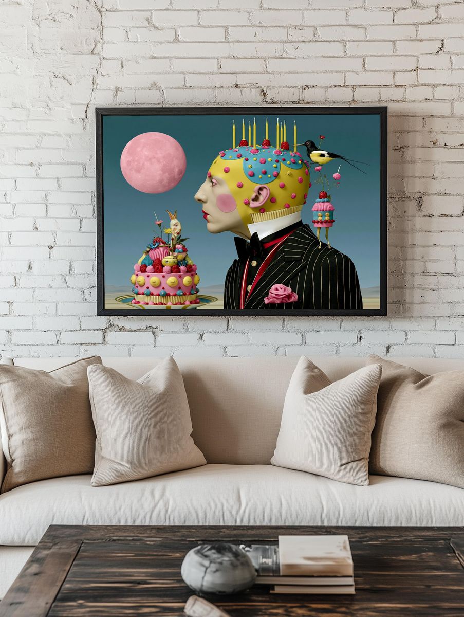Surreal Cake Portrait Print. room preview