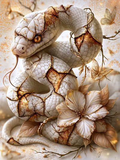 Golden Serpent and Bloom Poster. poster