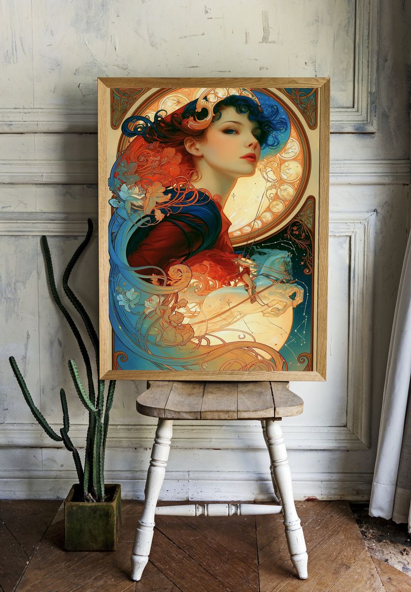 Celestial Rider Art Nouveau Poster. — room view 1