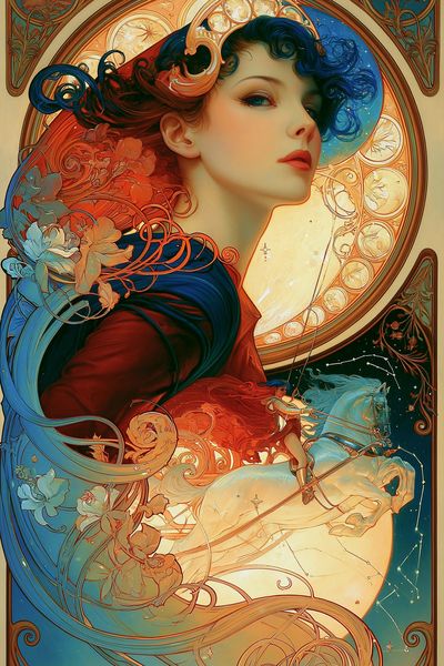 Celestial Rider Art Nouveau Poster. poster