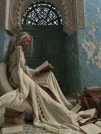 Reading in Blue Ruins Fine-Art Print. poster
