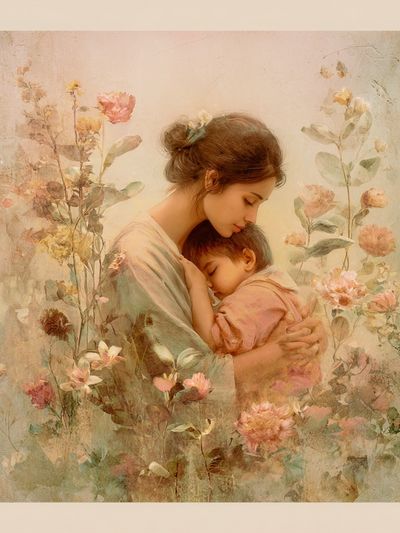 Mother and Child Floral Print. poster print