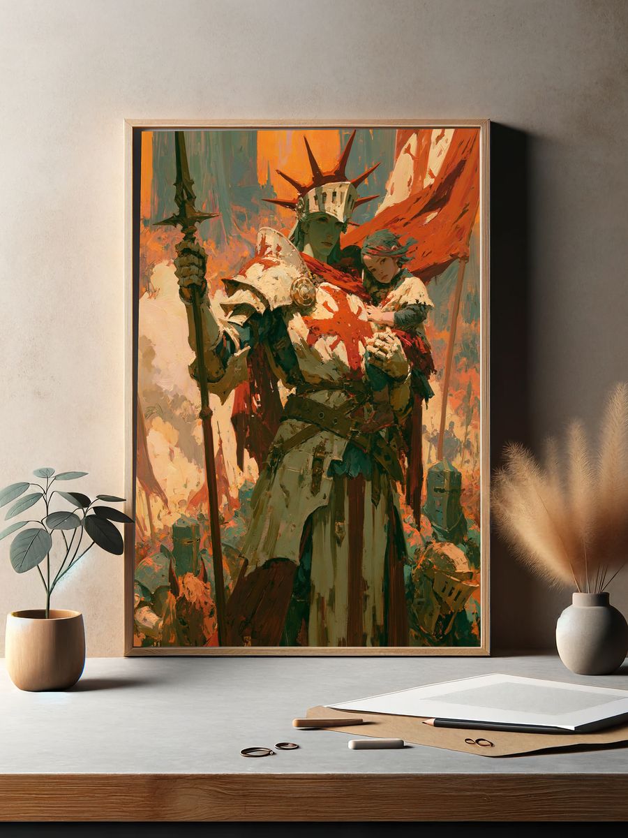 Fantasy Warrior and Child — Fine-Art Print. — room view 2