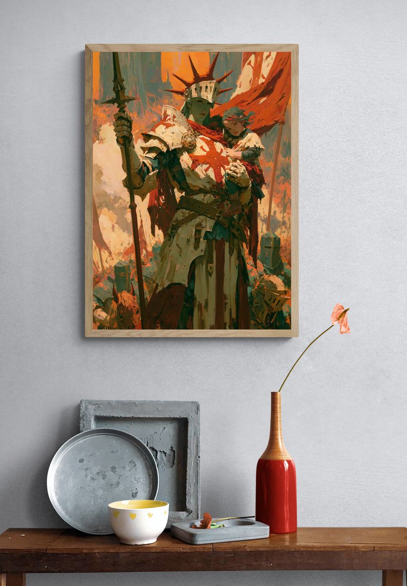 Fantasy Warrior and Child — Fine-Art Print. — room view 3