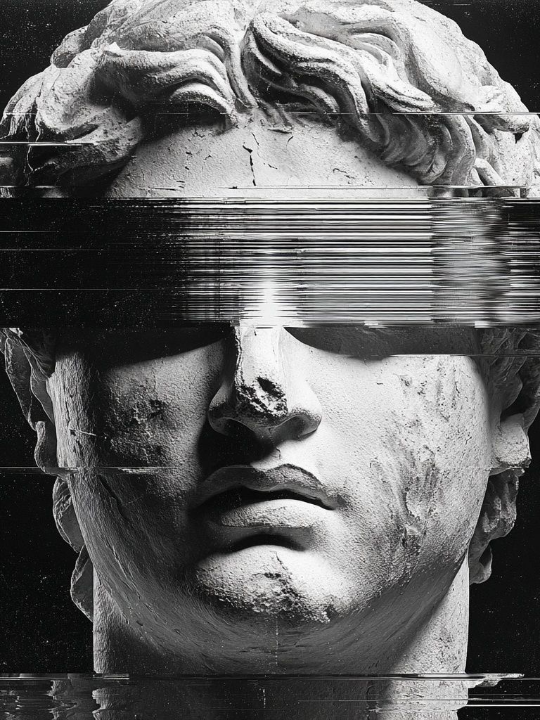 Glitch Marble Bust Black-White Poster. poster detail
