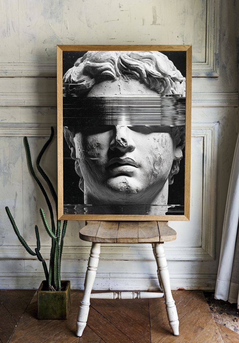 Glitch Marble Bust Black-White Poster room preview