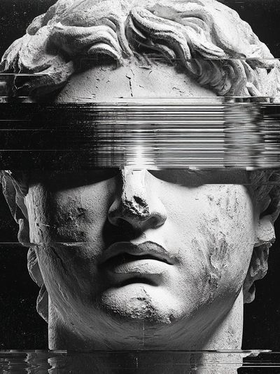 Glitch Marble Bust Black-White Poster. poster