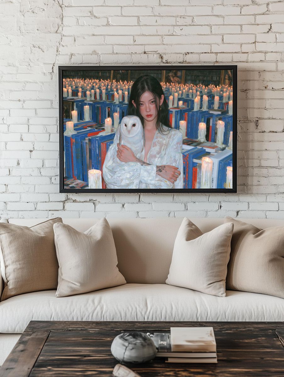 Candlelit Library Portrait Print. — room view 1