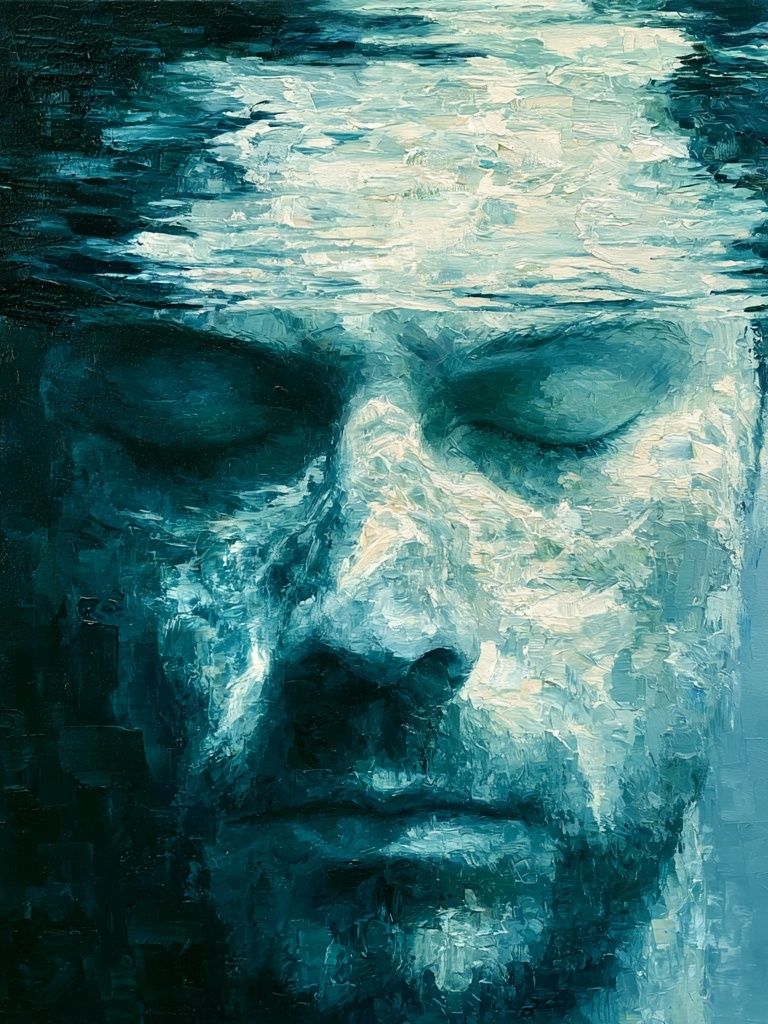 Submerged Face Oil Painting Poster. poster detail