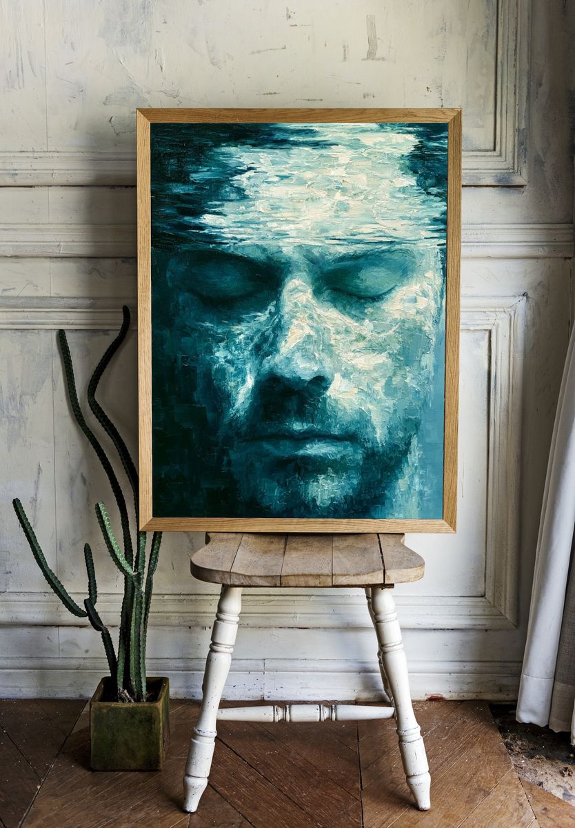 Submerged Face Oil Painting Poster. room preview