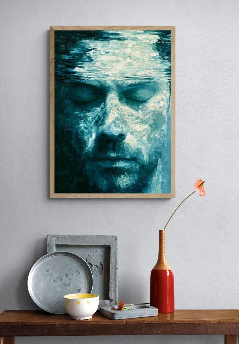 Submerged Face Oil Painting Poster. — room view 3