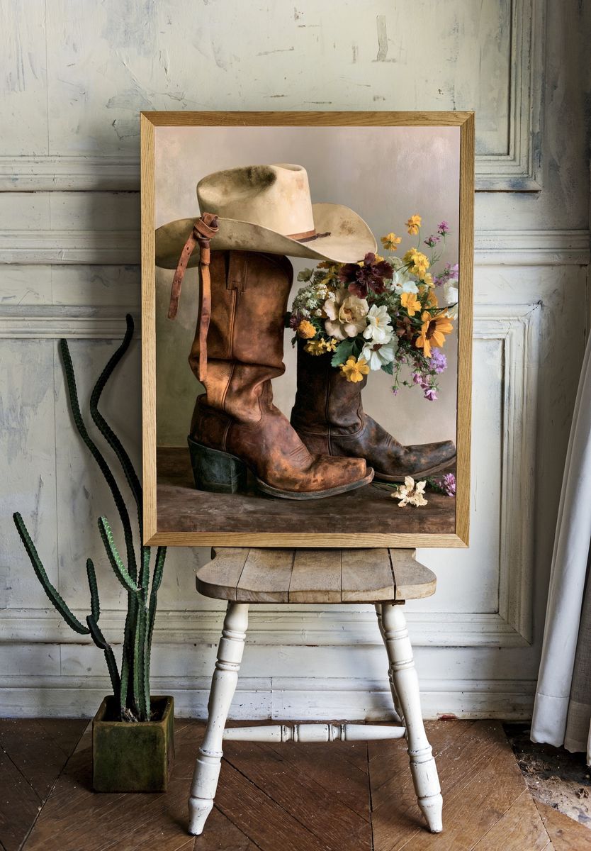 Cowboy Boots Still Life Print. — room view 1