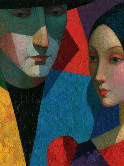 Cubist Couple Portrait Print.
