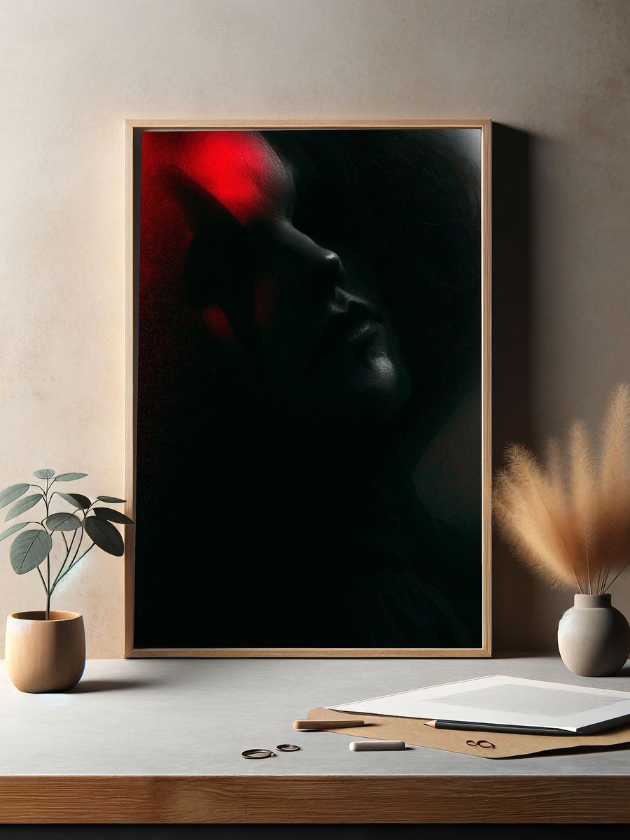 Red Noir Face Silhouette Poster. — room view 2