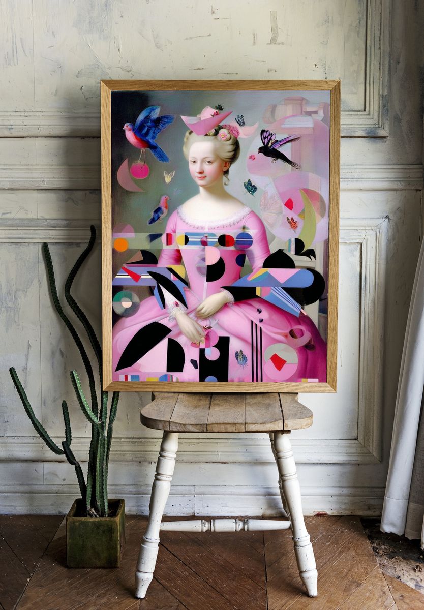 Pink Rococo Collage Poster. — room view 1