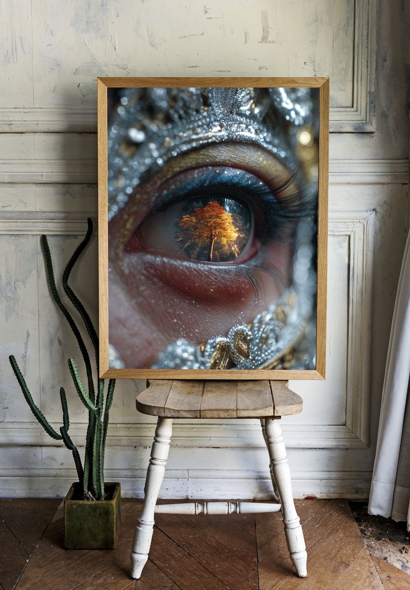 Autumn Tree Eye Surrealism Print. room preview