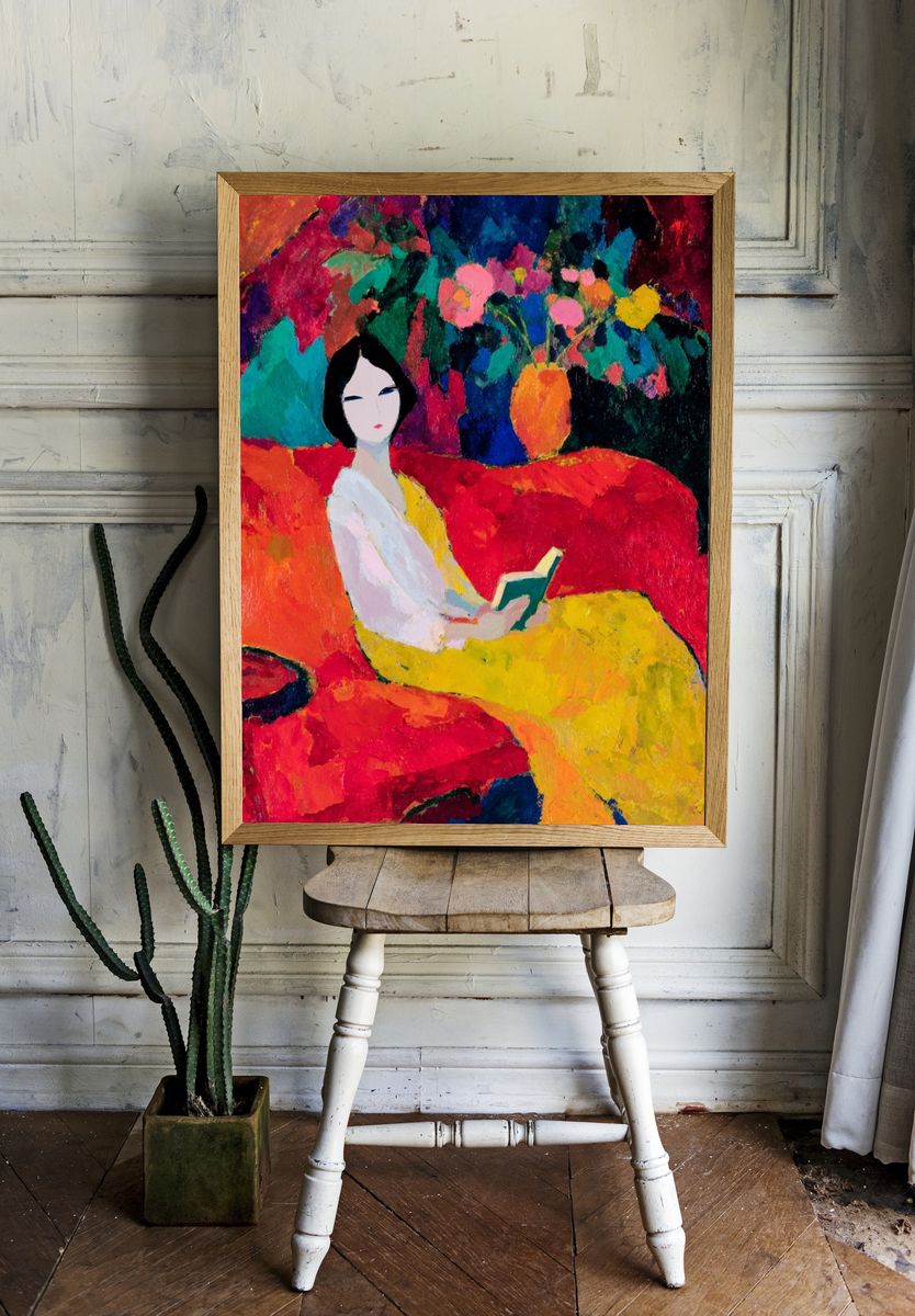 Woman Reading Colorful Fauvist Poster. room preview