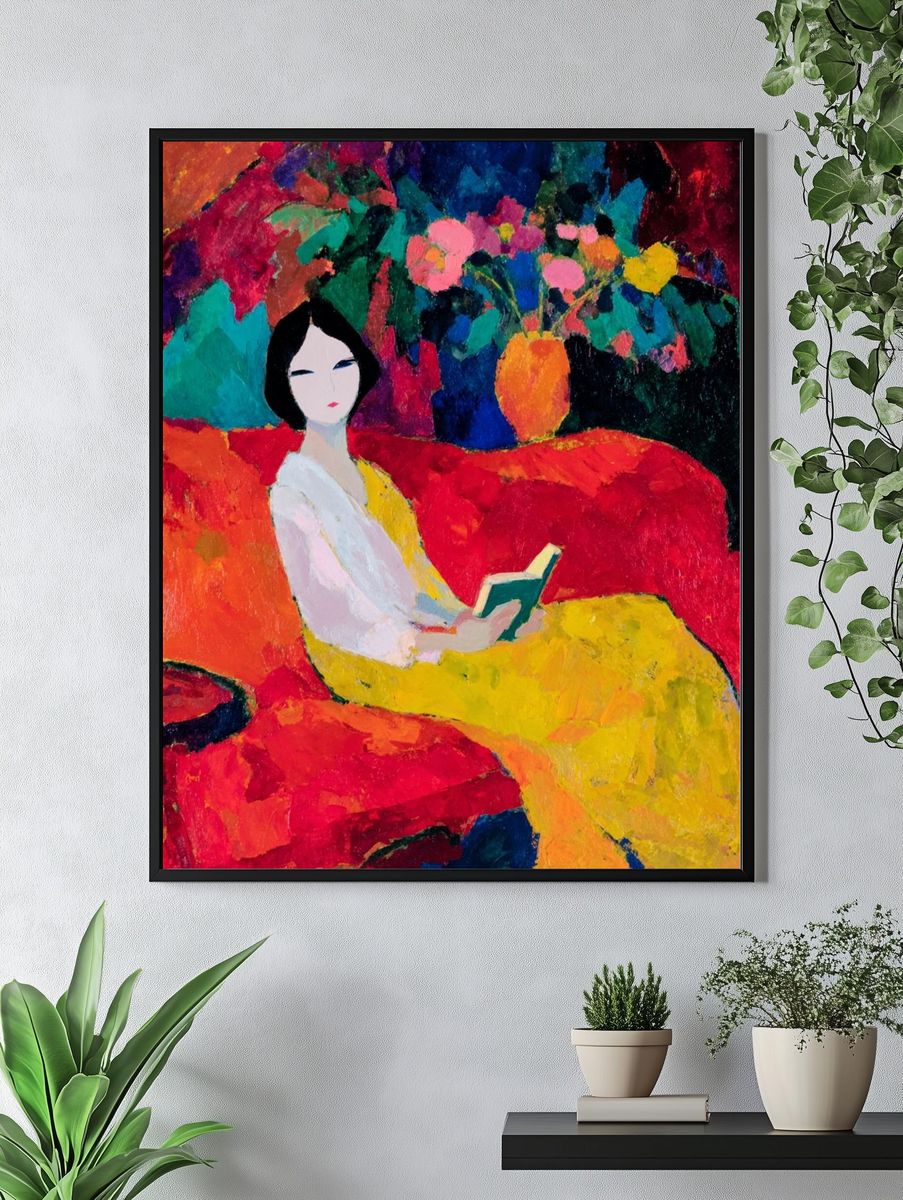 Woman Reading Colorful Fauvist Poster. — room view 4